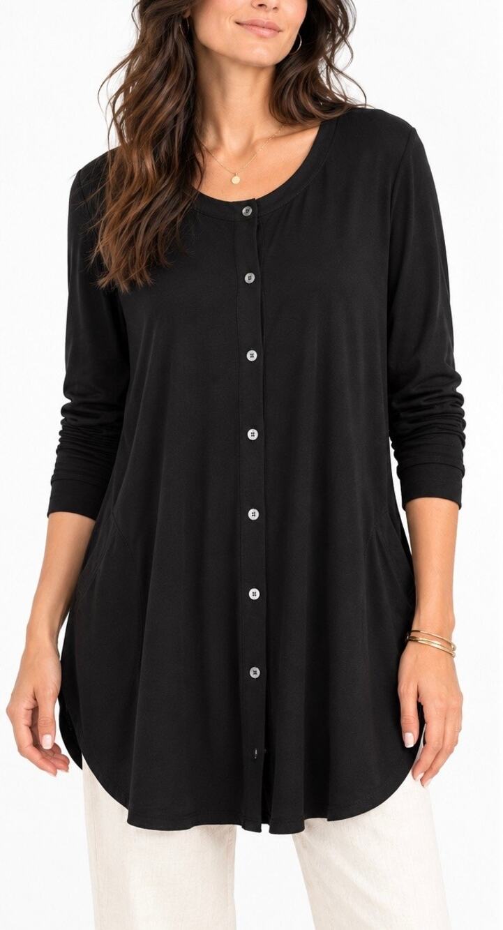 J. Jill Wearever Button Front Tunic Top Black Plus Size 2X